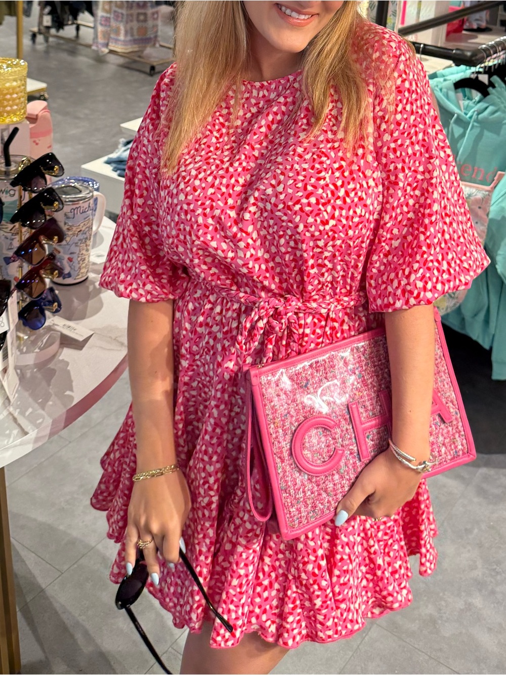 Aakaa Pink Printed Tie-Waist mini Dress